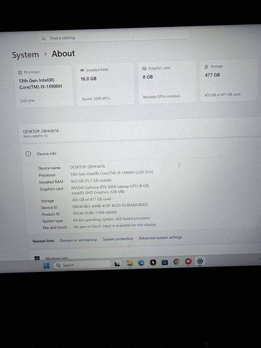 Acer nitro v15 i9 13900 , rtx 5060 cu garantie