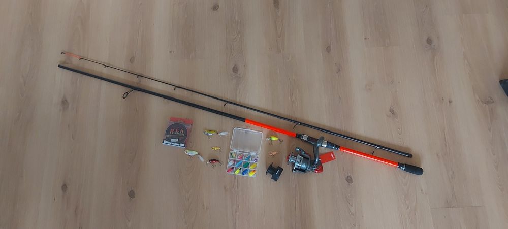 Нов спининг к-т от kaida спининг въдица с макара влакно и клатушки