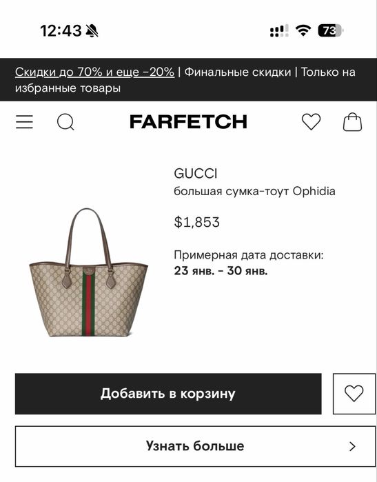Сумма gucci ophidia tote