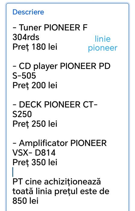 Linie PIONEER funcțională