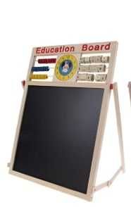 Дървена двулицева детска дъска с БГ азбука, числа и часовник