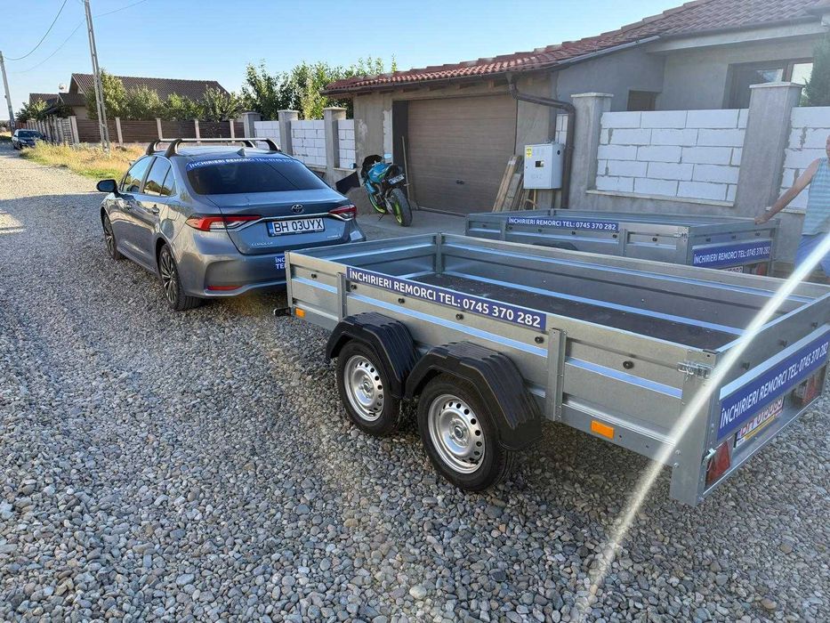 Închiriez remorcă dublu ax 750 kg | 270×135 cm | Categoria B | Rampe incluse pt ATV