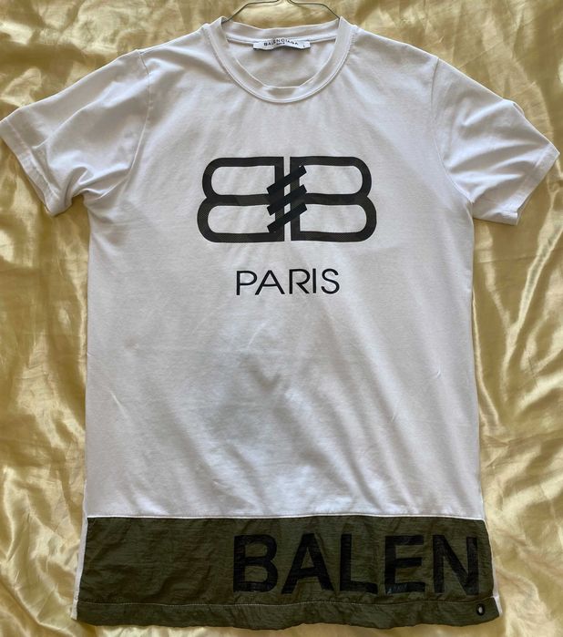 Бяла тениска с логото на Balenciaga Paris — мъжки размер M