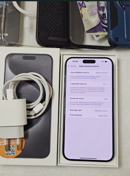 Iphone 15 pro max, blue titanium , 256GB, stare ca nou, full box