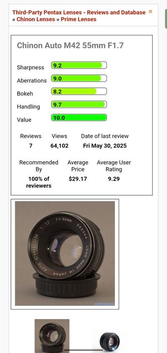 Obiectiv AUTO CHINON f/1.7 55mm m42