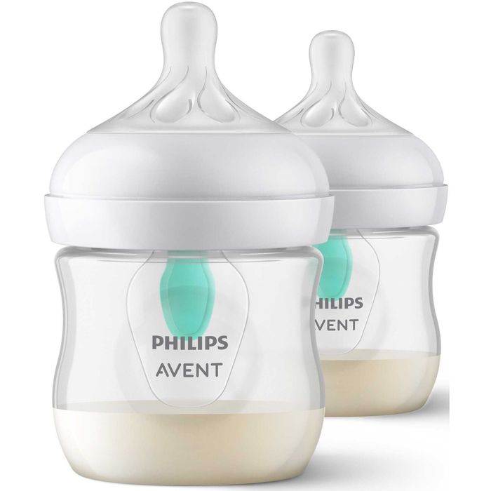 Set 2 biberoane Philips Avent Natural Response SCY670/02, cu dispozitiv anticolici AirFree, 125 ml, tetina care functioneaza ca sanul mamei, etc