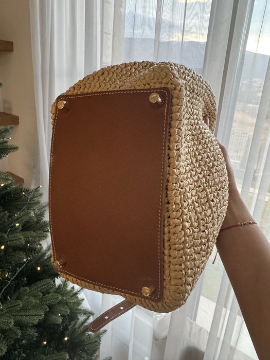 Zarena Alina - чанта за рамо от рафия и кожа - кафява