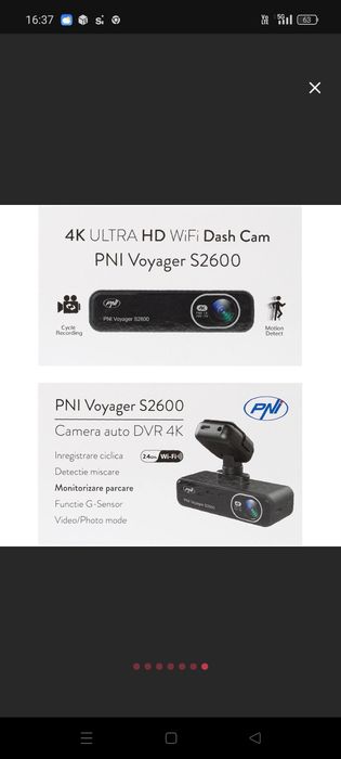 Camera auto DVR PNI Voyager S2600, 4K, Ultra HD, WiFi, G-Senzor