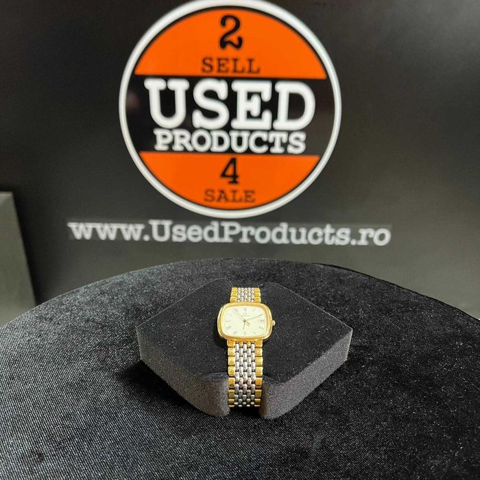Ceas vintage (1980-1990) Omega De Ville Quartz Tonneau, Auriu, Bratara Two Tone, Data | Garantie 12 Luni | UsedProducts.ro