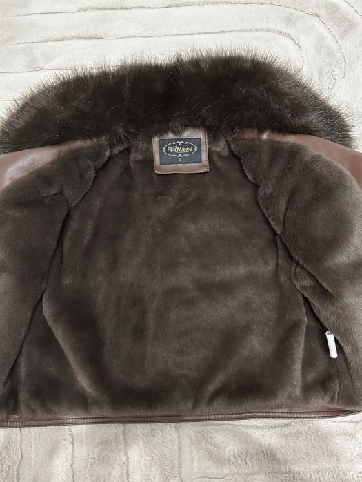 Кожено кафяво яке с пух размер S