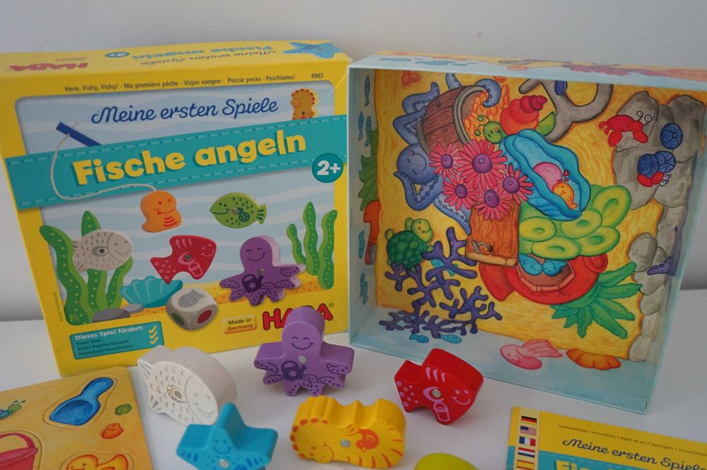 Дървена игра риболов HABA, Германия; мемори карти/сортиране Икеа 2 бр.