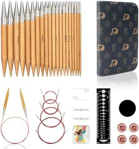 Нови Професионални дървени игли за плетене – 10 размера с аксесоари
