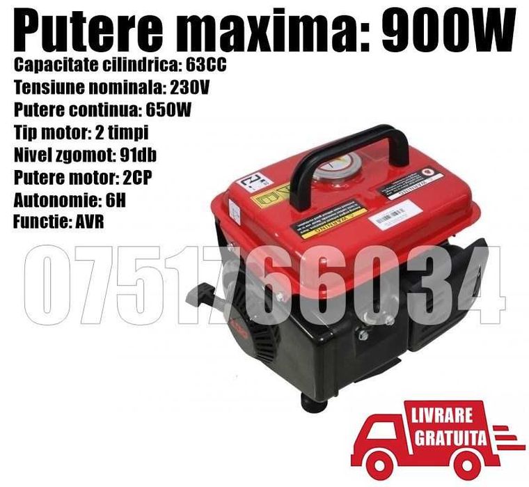 Generator Curent Benzina 900 w 6 ore AVR Livrare Gratuita CT