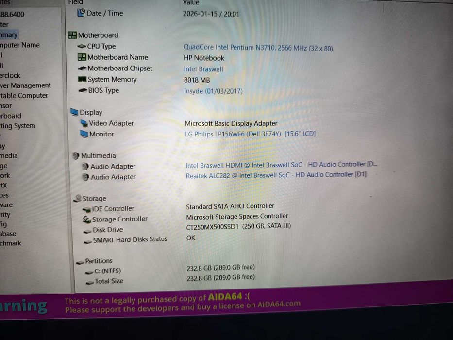 SSD 250gb sata 3, Crucial MX500 + windows 11 pro