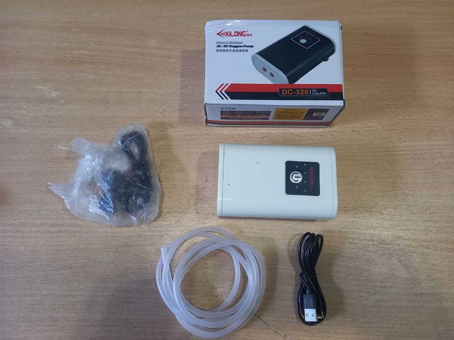 Компрессор аккумуляторный для аквариума двухканальный автономный