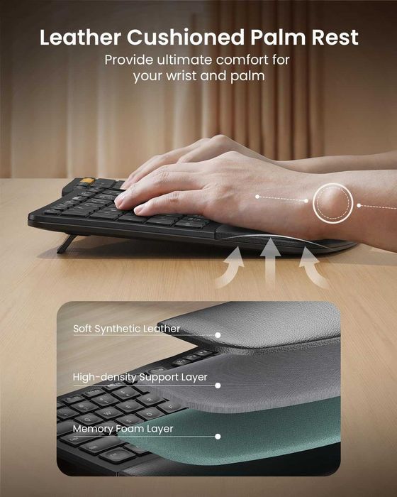 Tastatură ergonomică Bluetooth cu iluminare din spate ProtoArc,EK01 Plus,wireless USB dual,suport încheietura mâinii,reîncărcabilă,Windows/Mac/Android