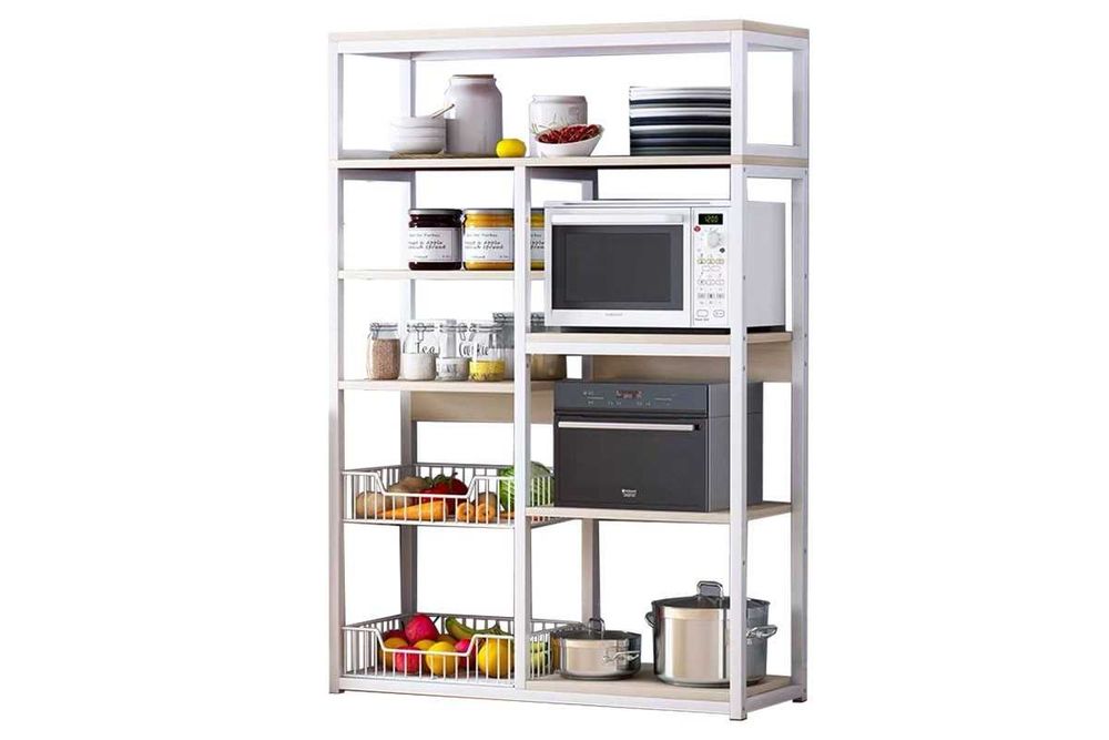 Кухненска етажерка Puzzle-home Leena, Метална рамка и MDF, 80x30x142см