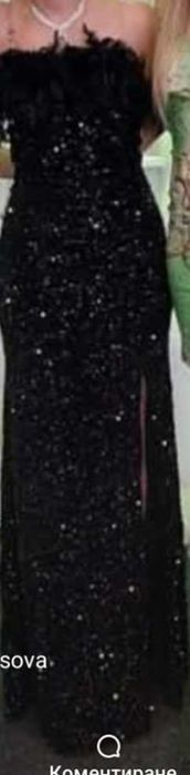 Черна рокля с пайети и пера
