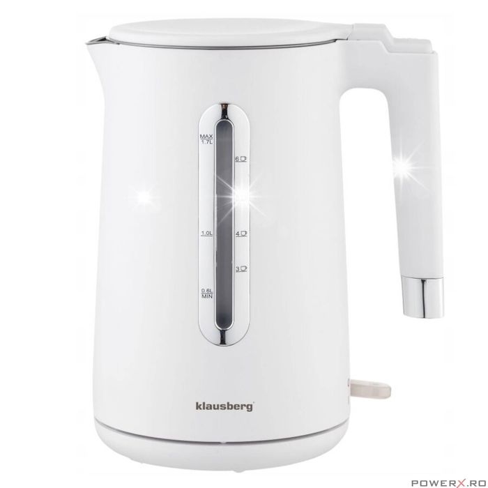 Fierbator electric, fabricat din otel inoxidabil, baza rotativa, alb,