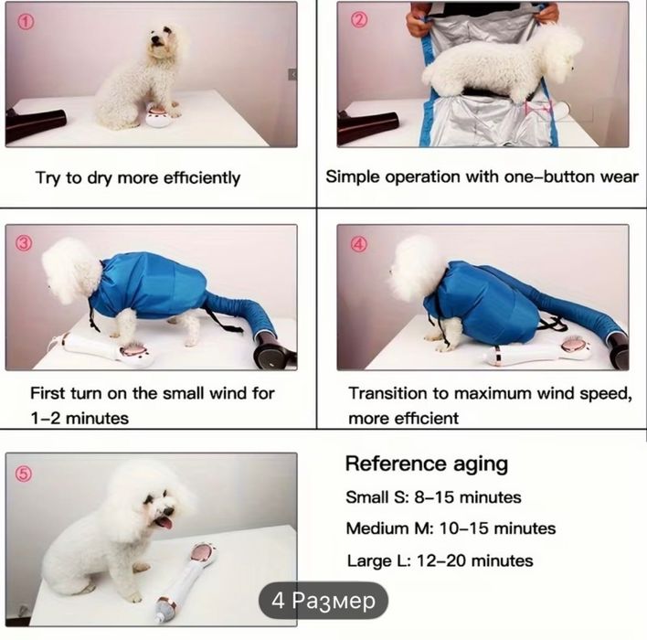 Дреха за бързо изсушаване на козината със сешоар за куче XL