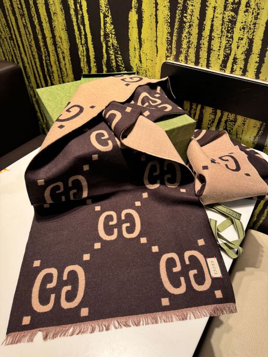 Eșarfă originală Gucci Jacquard din lână nouă cu etichetă