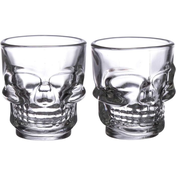 Set 2 pahare din sticla transparenta model craniu 250 ml design modern