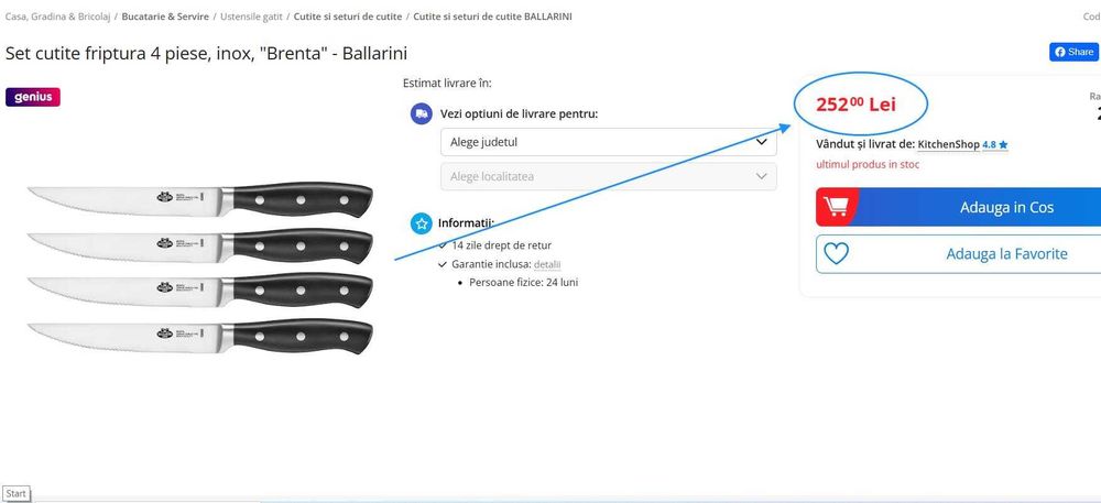 Set de 4 cuțite pentru friptură Ballarini Brenta,(Super Ofertă).