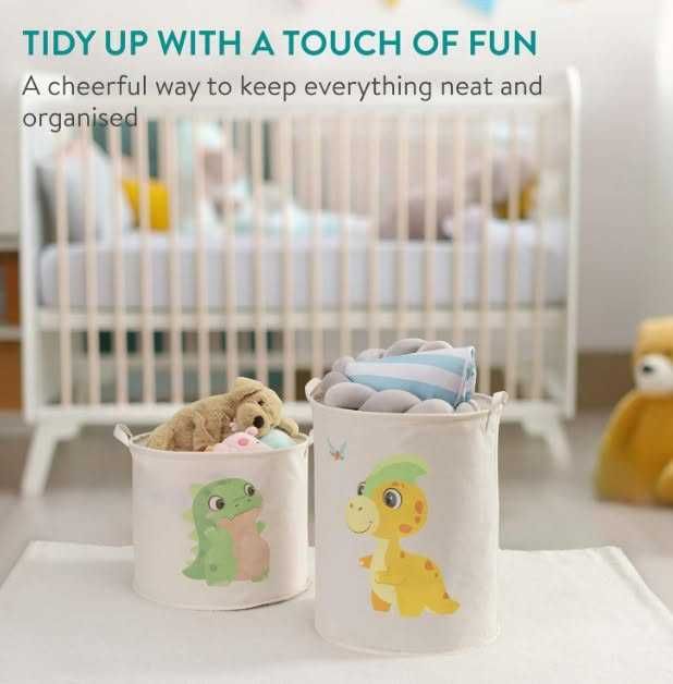 Кош за съхранение на играчки Navaris Green Dinosaur, комплект от 2 броя сгъваеми кошници за играчки и дрехи