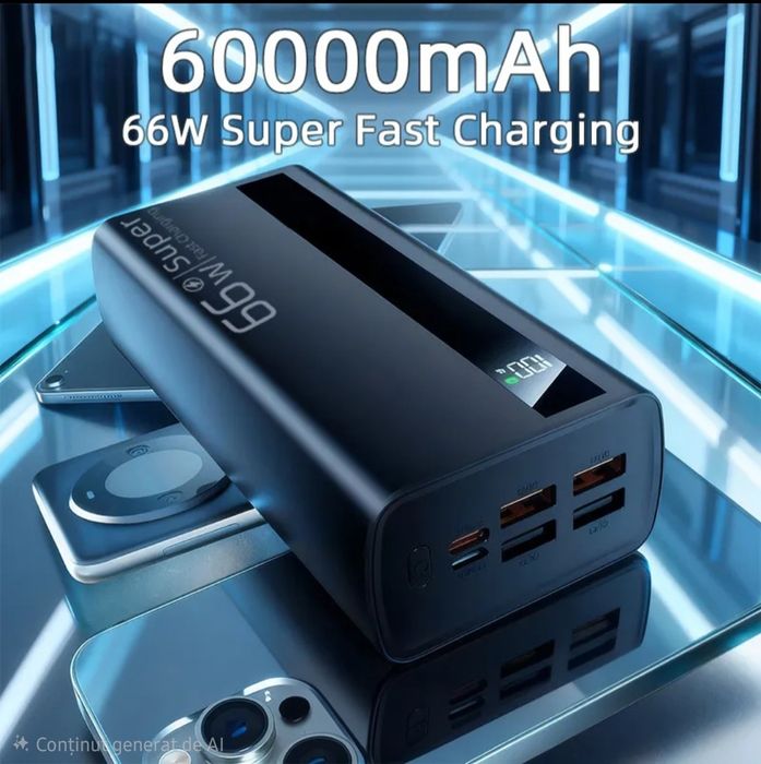 Baterie Externa 60000 mAh cu Incarcare Super-Rapida de 66W