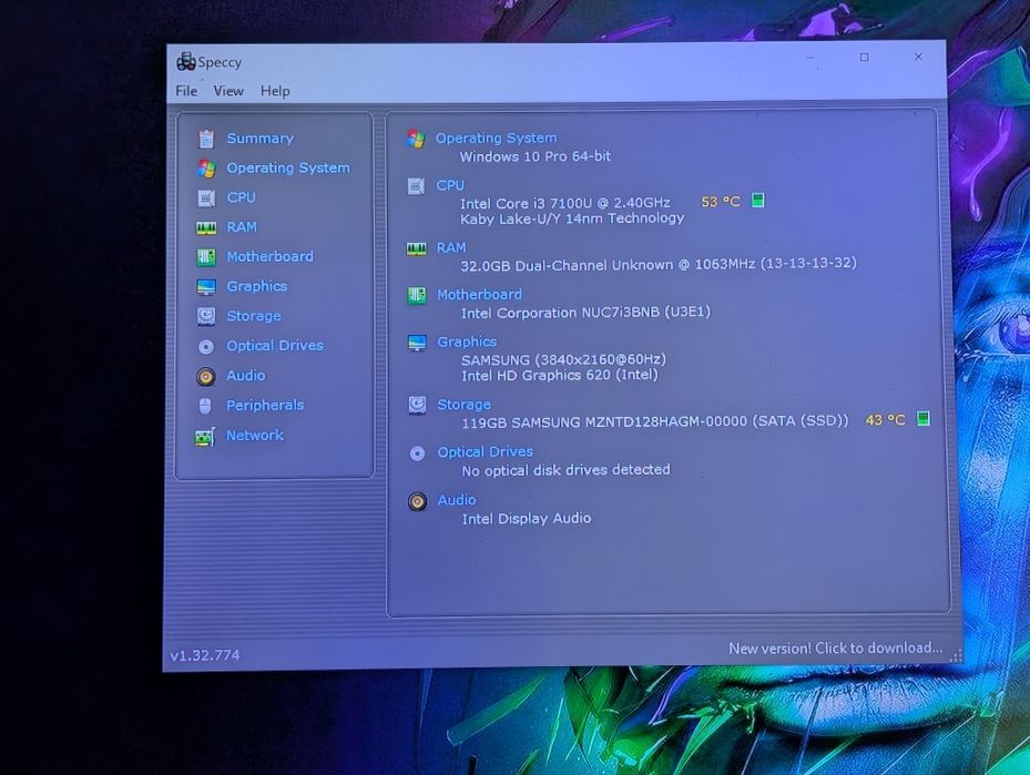 Mini PC Intel NUC7i3BNH – 32GB RAM – SSD 128GB – Compact și rapid