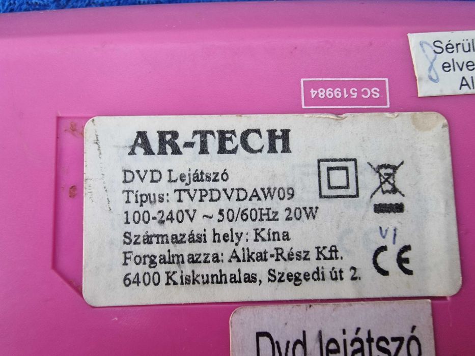 Pink DVD Player | Ar-Tech Model TVPDVDAW09 | SCART OUTPUT