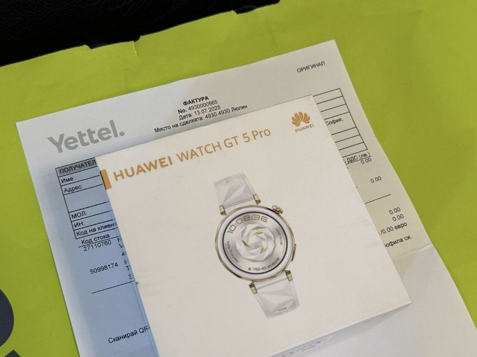 ЧИСТО НОВ Huawei watch GT 5 Pro Гаранция Yettel 2027г. White | GT5