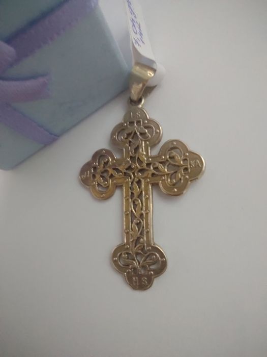 Pandantiv cruce cu flori aur 14k (efn)