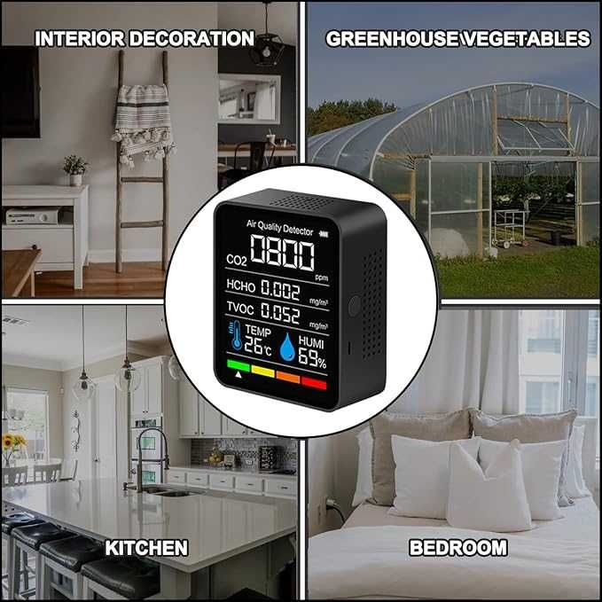 GOYOJO Преносим  CO2 детектор със звуков сигнал  5-в-1