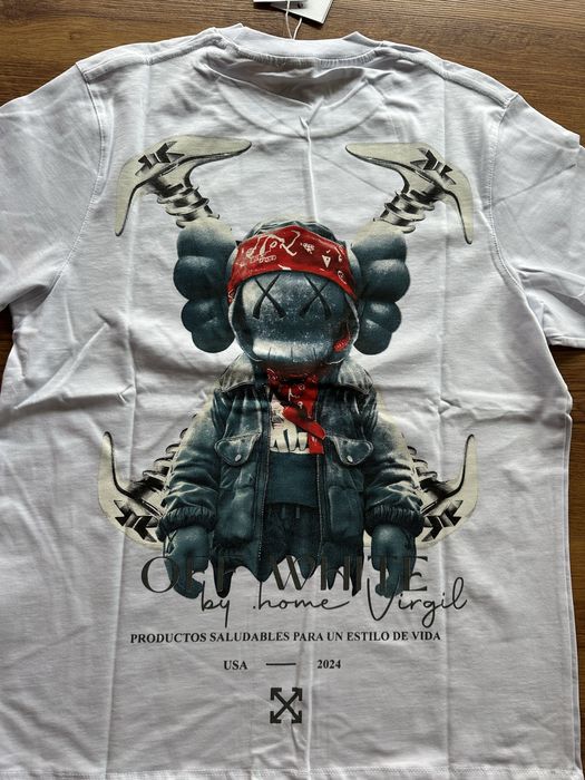 Мъжка,памучна,бяла тениска OFF White с голяма щампа на гърба