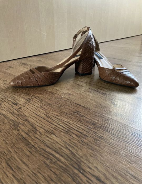 Pantofi The 5th Element, Camel Adele,cu toc gros, piele naturala, maro