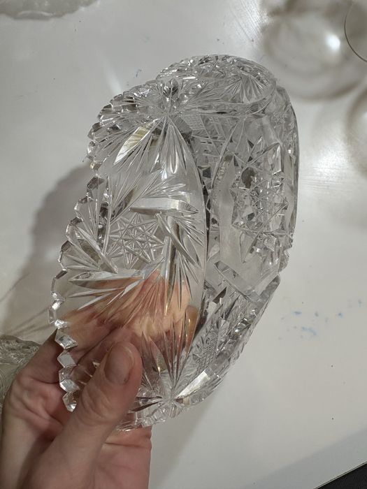 Platou oval din cristal masiv – tăietură clasică, model stea