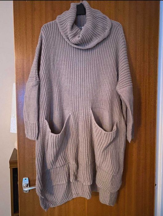 Pullover pe gat de dama nou, culoare bej, marime universala