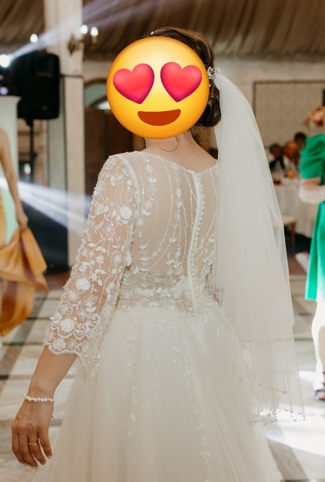 Rochie de mireasă ivoire elegantă, mărime reglabilă 36-42, cu mâneci