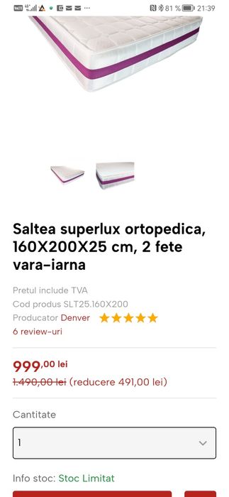 Saltea super lux ortopedic 160x200
