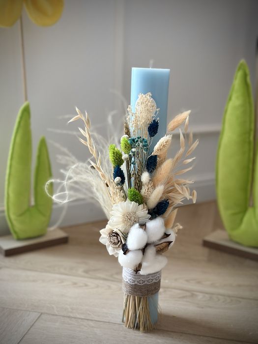 Lumanare botez-flori uscate naturale