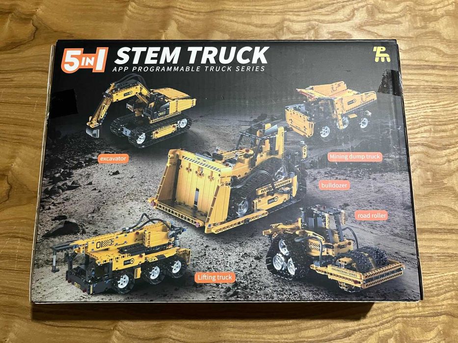 Комплект 5 в 1 STEM строителни играчки, багер, кран, камион, булдозер