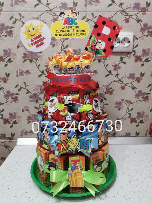 Tort din dulciuri ambalate,tort gradinita, școala, cresa,tedi, barni