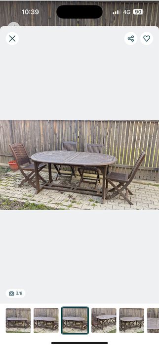 Masa extensibila si 4 scaune din lemn masiv pentru exterior
