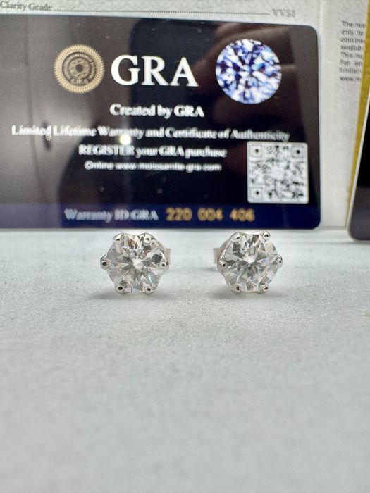 Сребърни обеци с мойсанит (Диамант) 1 карат