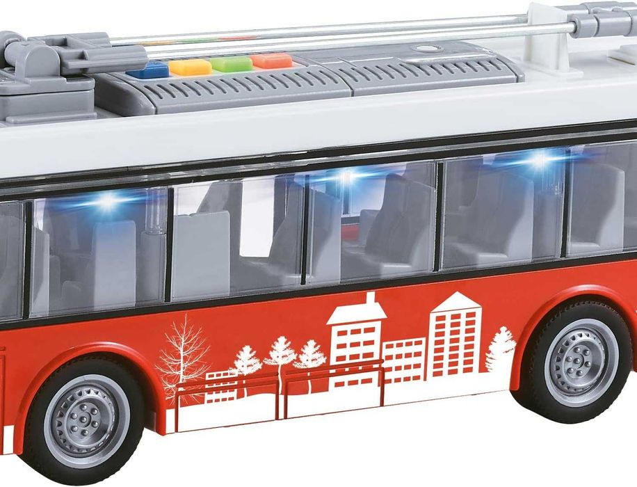 Jucarie Autobuz urban cu lumini, sunete, deschidere usi, 28 cm, rosu