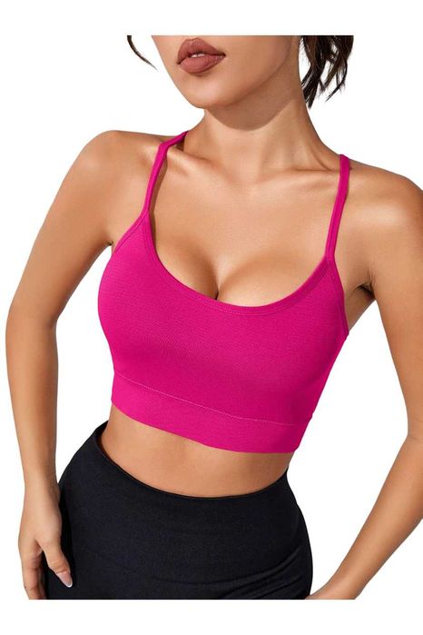Bustiera Fitness Cu Bretele Incrucisate Spate Decupat Roz XS/S/M