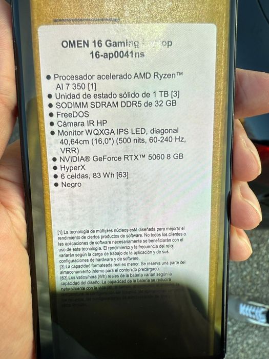 Laptop Gaming HP Omen 16/ NOU / AI 7 / 1TB / 32 Gb Ram / Nvidia 5060/