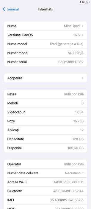 Ipad Generatia 6 cu celular si wifi 128GB
