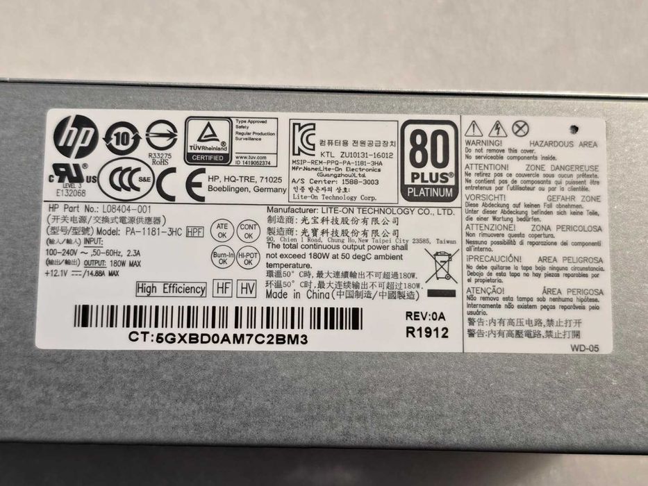 Sursă HP 180W 80 PLUS Platinum, Model PA-1181-3HC, L08404-001, 1x 7-Pin Inline